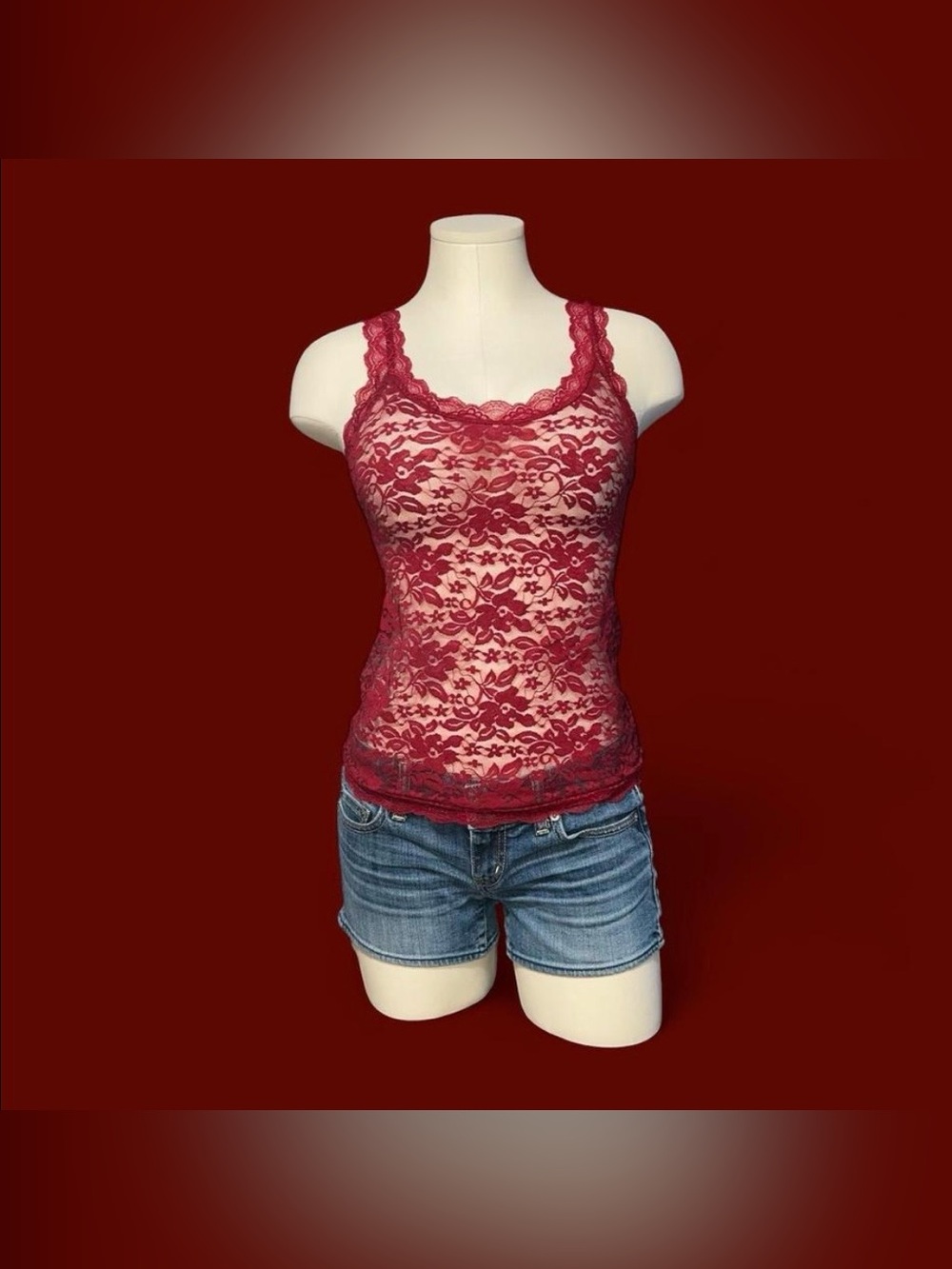 Adore Me Sheer Lace Camisole Tank Top - Burgundy
